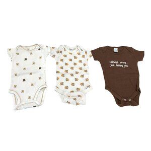 Lot of 3 bodysuits Boys Infant baby Size 0 3 months brown white teddy bears Noth